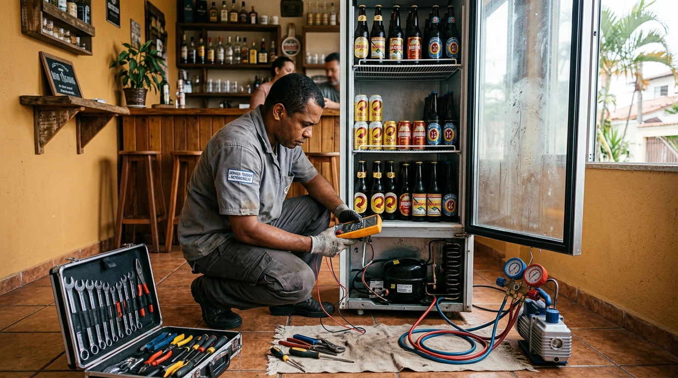 Substituição de termostato de cervejeira em serviço técnico em Passo Fundo‑RS