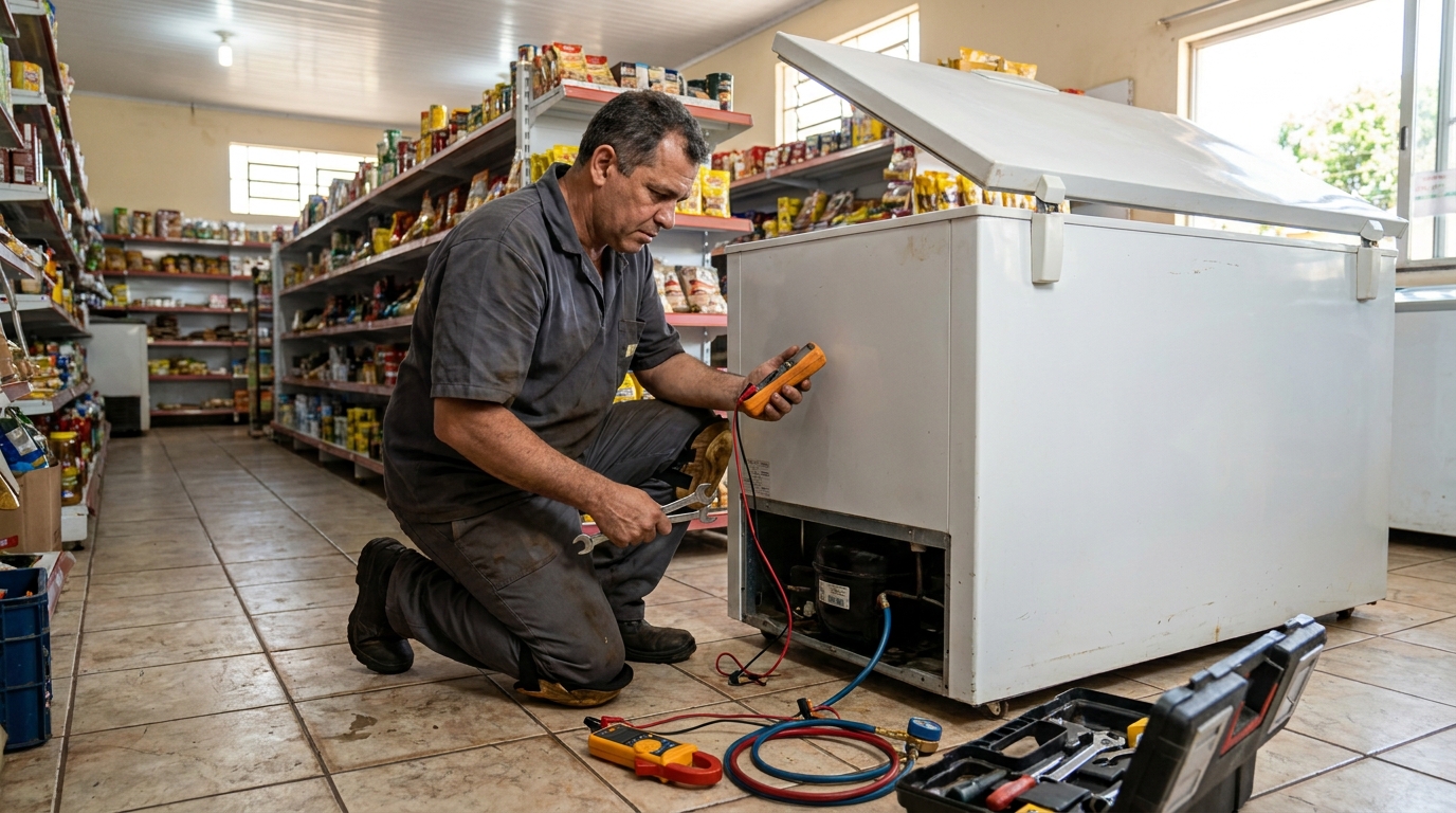 Substituição de termostato de freezer em visita técnica em Passo Fundo‑RS